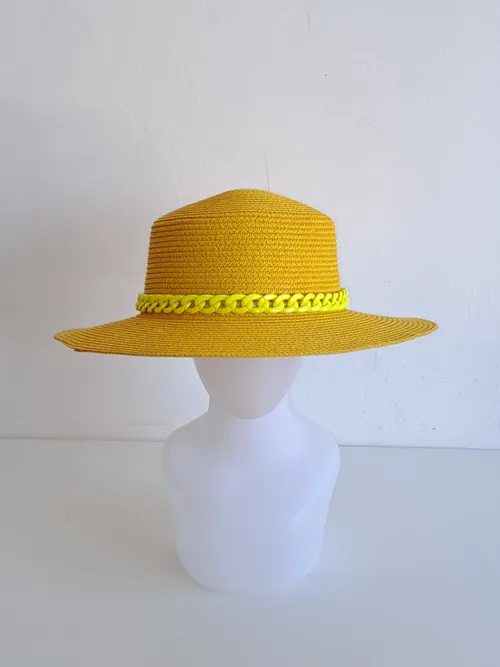 Yellow Straw Hat with Chain