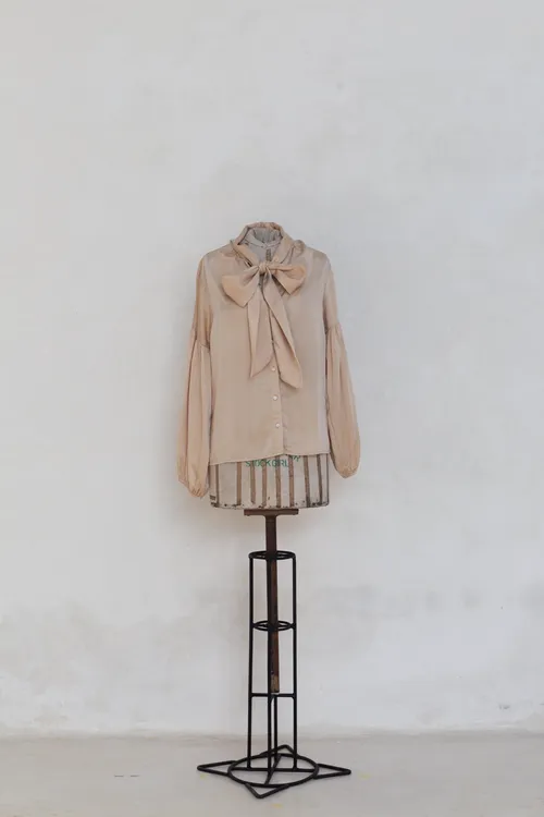 Pale Pink Ribbon Tie Blouse