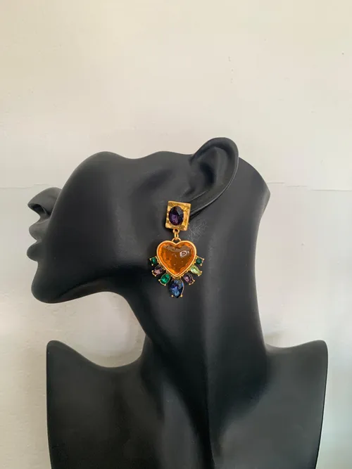 Orange Boho Crystal Earrings