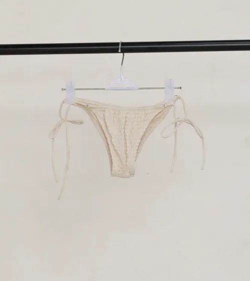 Ruched White Tie-Side Bikini Bottoms