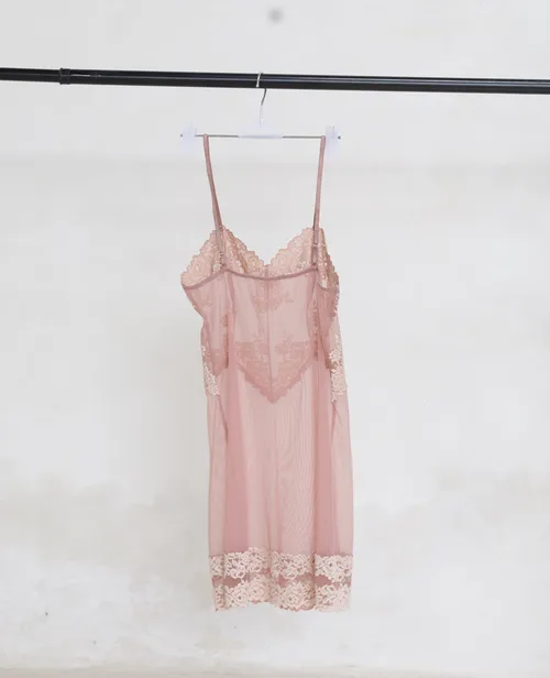 Sheer Pink Lace Slip Dress