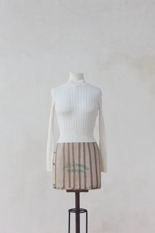 Cream Ribbed Turtle Neck