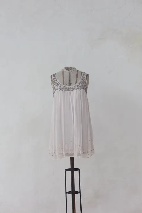 Pale Pink Mini Dress with Grey Embroidery