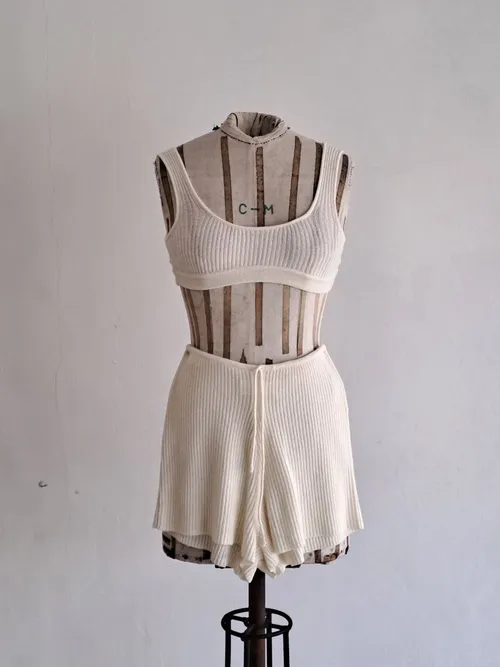 Knitted Cream Bra (set)
