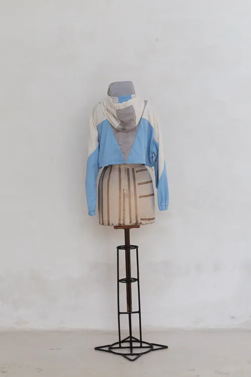 Grey, White and Blue Cropped Windbreaker Jacket