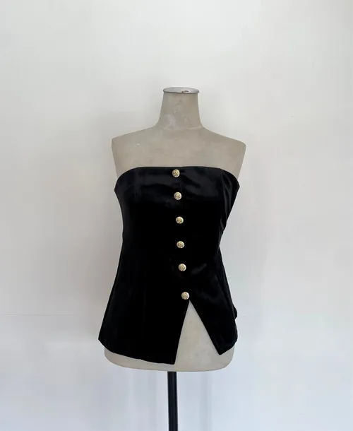 Black Velvet Tube Top with Gold Buttons