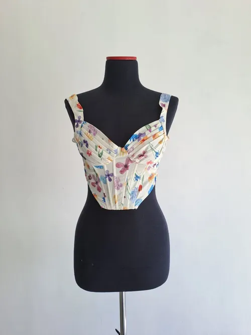 White Top with Multicolor Flowers