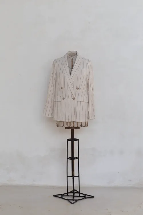 Cream Striped Linen Blazer