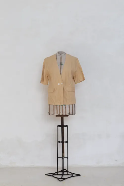 Cream Double Breasted Linen Jacket