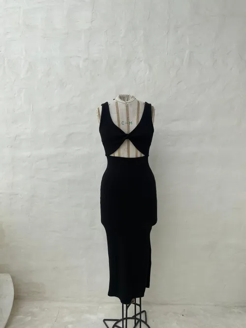 Black Long Ribbed Dress