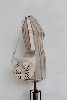 Cream Sling Bag with Black Letter Print
