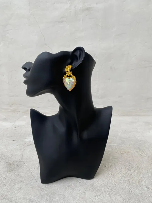 Holographic Gold Heart Earrings