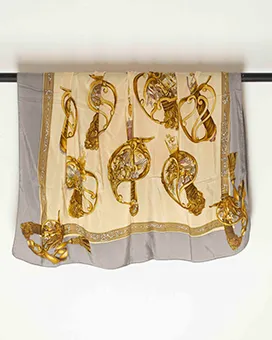 Grey and Cream Scarf with Gold Prints