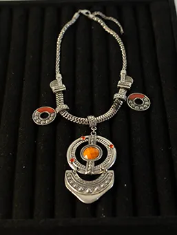 Antique Silver Necklace with Red Gemstones