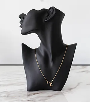 Thin Gold Chain with Crescent Moon and Star Pendant