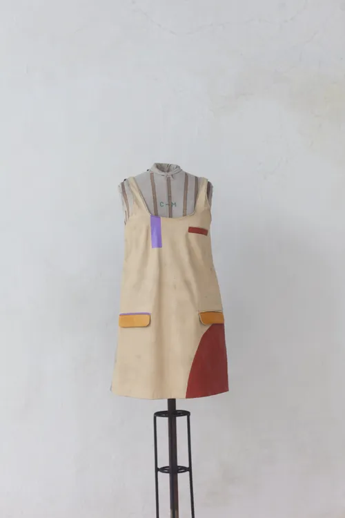 Beige Dress with Geometric Prints