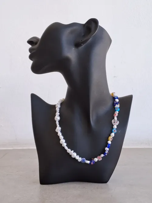 Small Pearl Necklace With Multicolor Beads