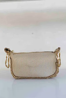 Cream Hand Bag with Gold Inserts and Chain