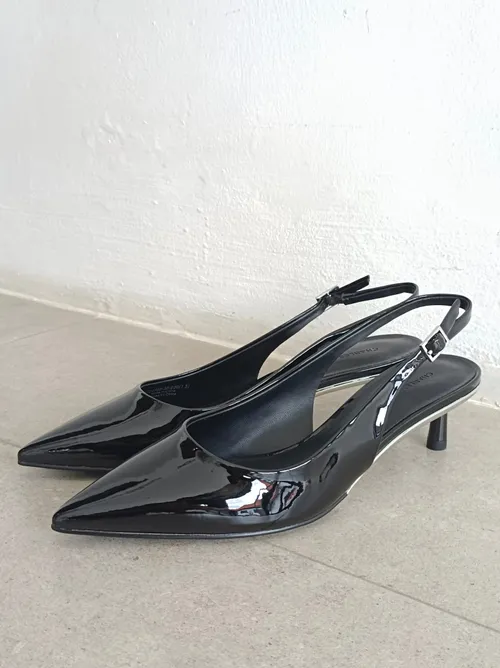 Shine Black Slingback Heels