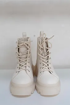 Cream Lace Up Boots