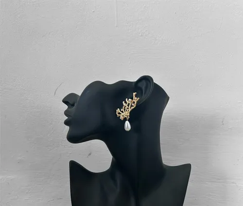 Coral Gold Drop Pearl Earrings