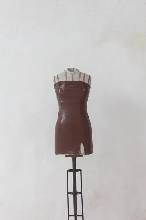 Brown Strapless Mini Dress