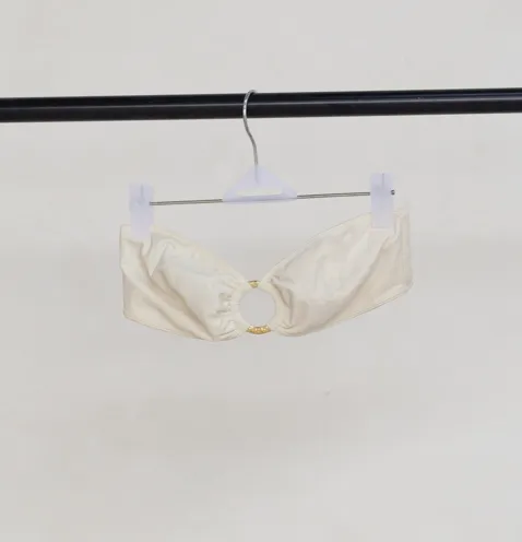 White Strapless Bikini Top with Gold Ring