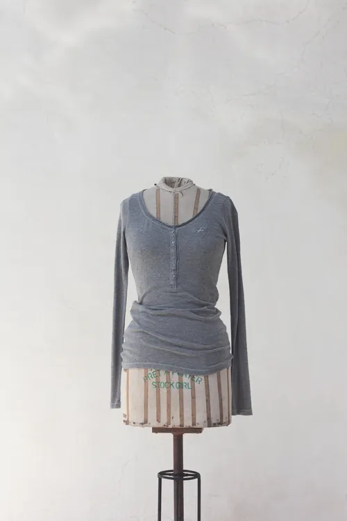 Grey Round Neck Top with Buttons