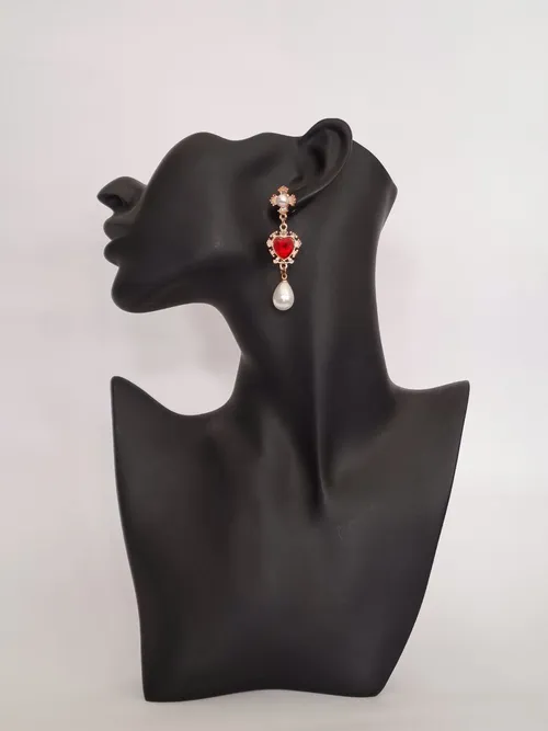 Red Heart with Pearl Drop Earring