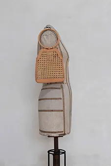 Bamboo and Leather Cutout Bag with Circle Shaped Handles