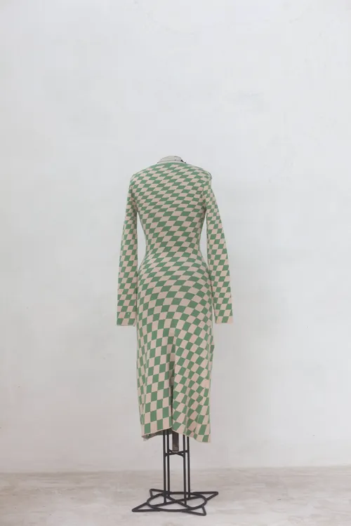 Chequered White and Green Dress