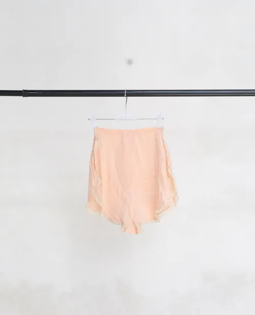 Pink Satin Shorts with Cream Lace Inserts