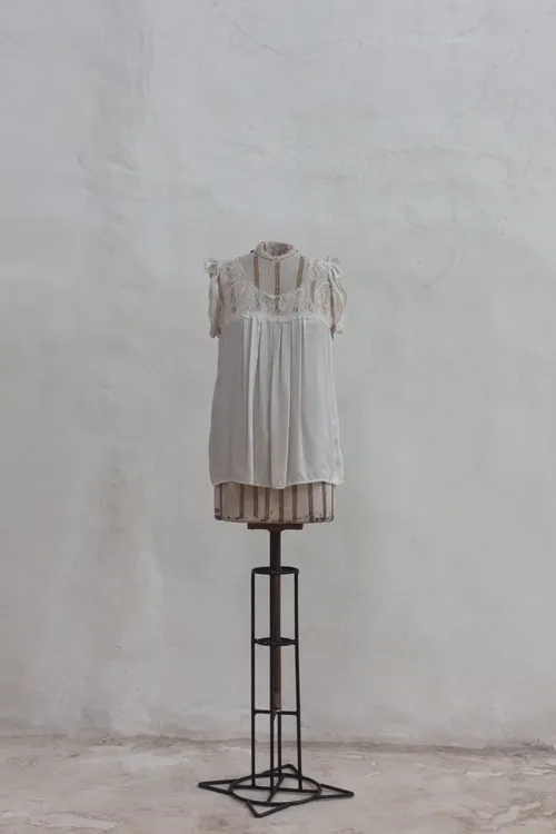  Cream Silk and Lace Top