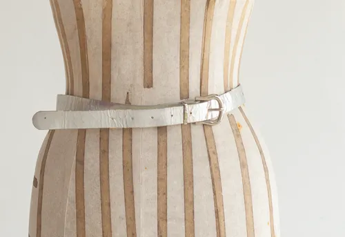 White Thin Leather Belt with Gold Buckle