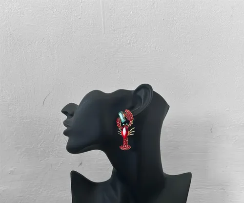 Red and Blue Lobster Gem Stud Earrings