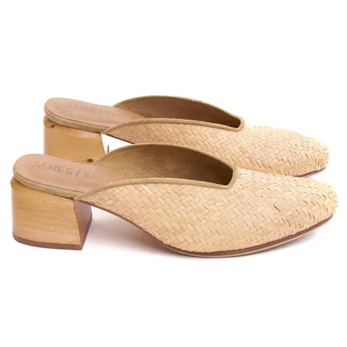 Straw and Wood Sabot Style Sandal Heels