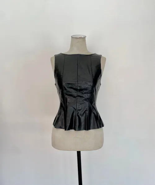 Black Leather Peplum Top