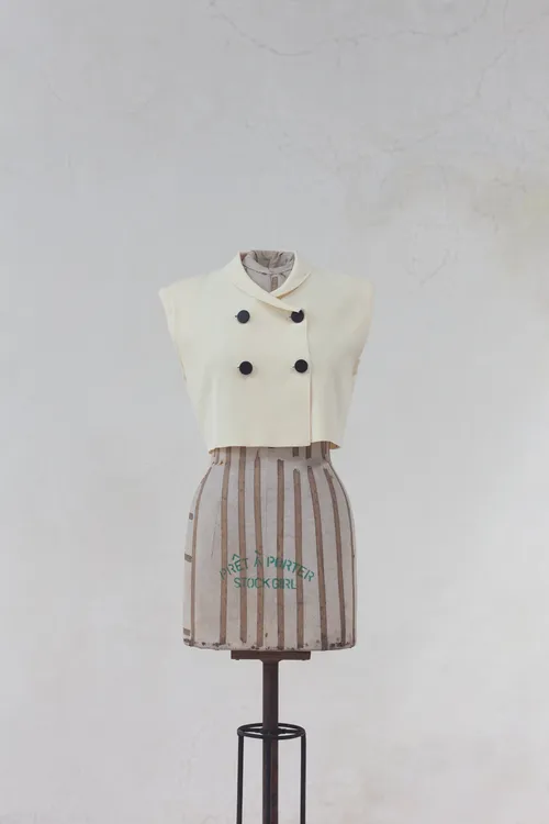  Cream Cropped Vest with Black Buttons