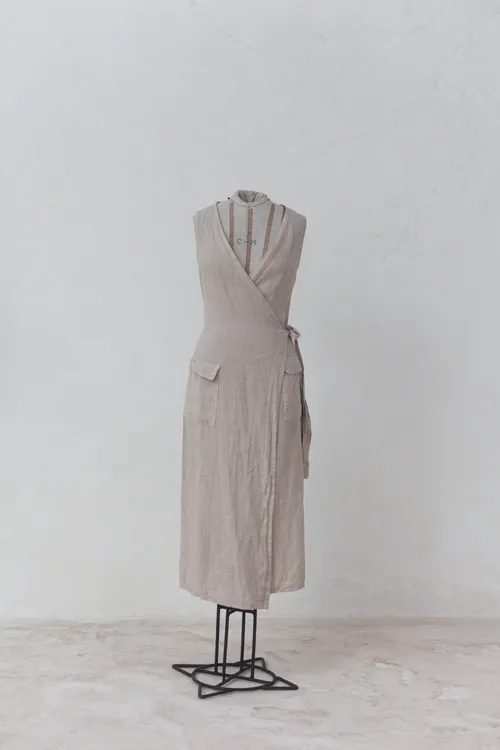 Sleeveless Linen Wrap Dress