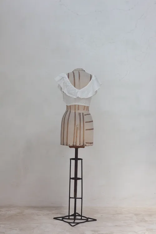 White Low Cut Top with Ruffle Neck