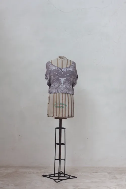 Brown and White Top with Ethnic Print