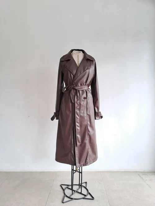 Brown Leather Trench Coat