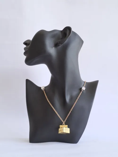 Chain Necklace With Gold Rubik's Cube