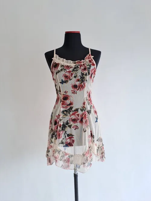 Sheer White Dress with Red Flowers