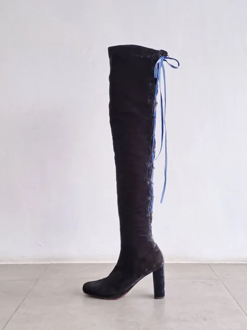 Velvet Lace Up High Boots