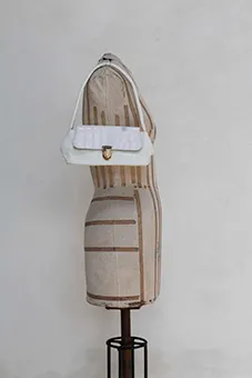 White Snakeskin Hand Bag with Gold Tuck Lock