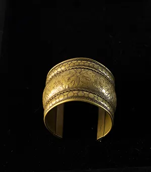 Gold Cuff Bracelet with Engraved Patterns