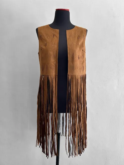 Vintage Suede Brown Fringe Vest