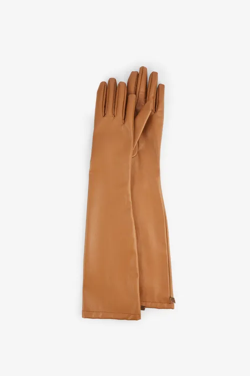 Long Brown Leather Gloves