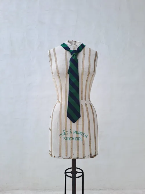 Men's Green Tie with Dark Blue Pattern